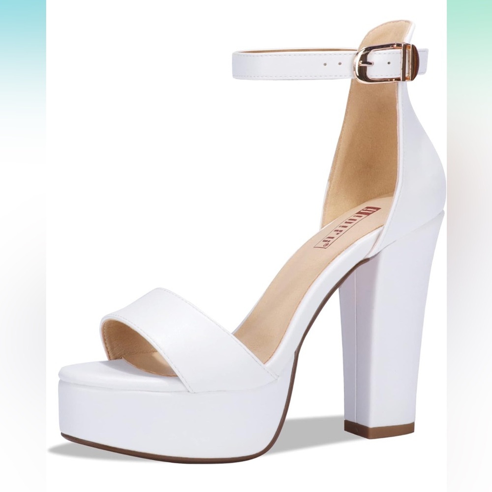 White Platform Chunky High Heel Sexy Sandals Ankle Strap Open Toe Heeled Shoes